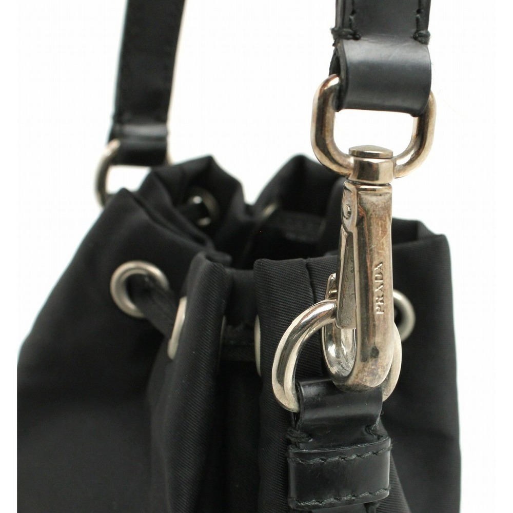 Prada Drawstring Handbag Bag Mini Black Leather N… - image 7
